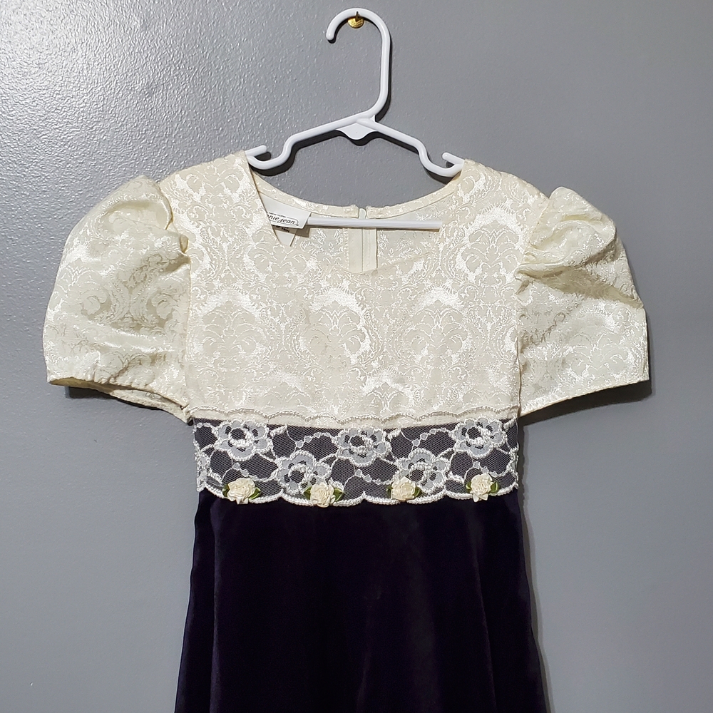 Vintage Bonnie Jean Cream Lace Bodice with Purple Velvet Skirt Formal Dress SZ 8 - Picture 2 of 8